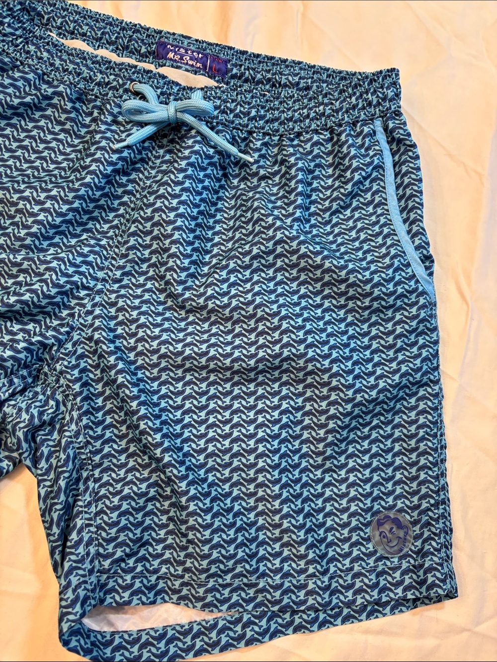 Mister Mr. Swim Men's Blue dolphin Patterned Swim Trunks, size L